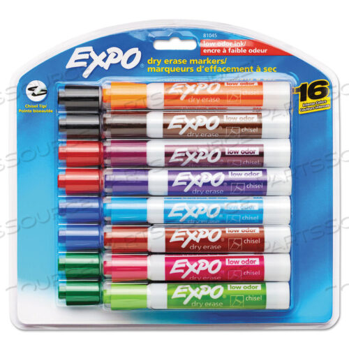 OEM#: 81045LOW-ODOR DRY-ERASE MARKER, BROAD CHISEL TIP, ASSORTED COLORS, 16/SET by Expo