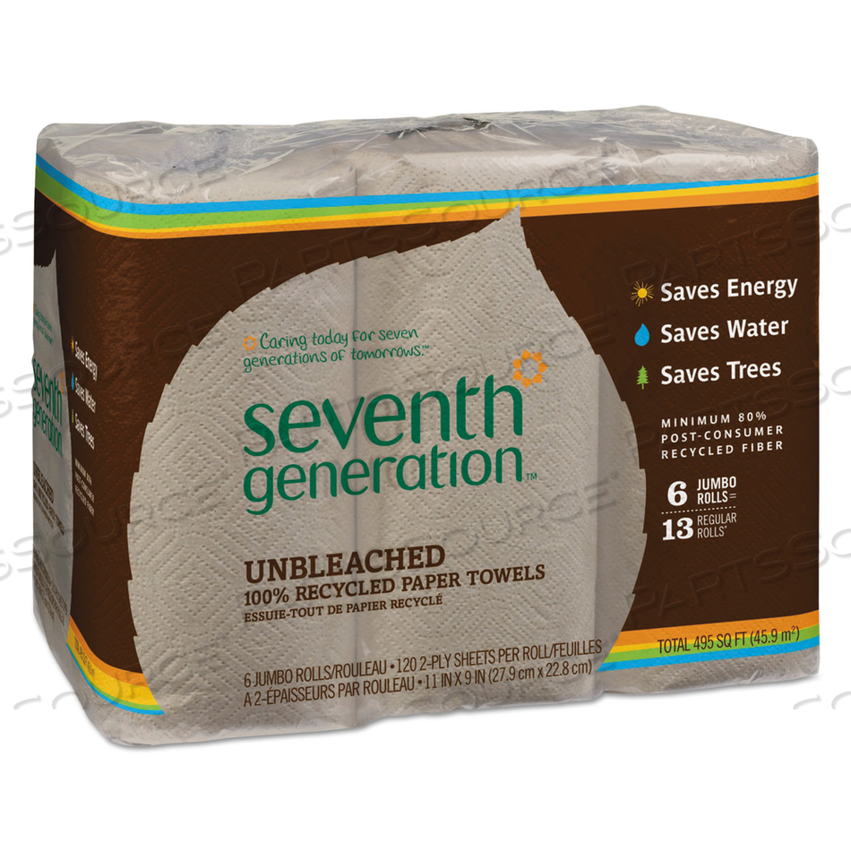 OEM#: SEV 13737NATURAL UNBLEACHED 100% RECYCLED PAPER KITCHEN TOWEL ROLLS, 2-PLY, 11 X 9, 120/ROLL, 6 ROLLS/PACK by Seventh Generation