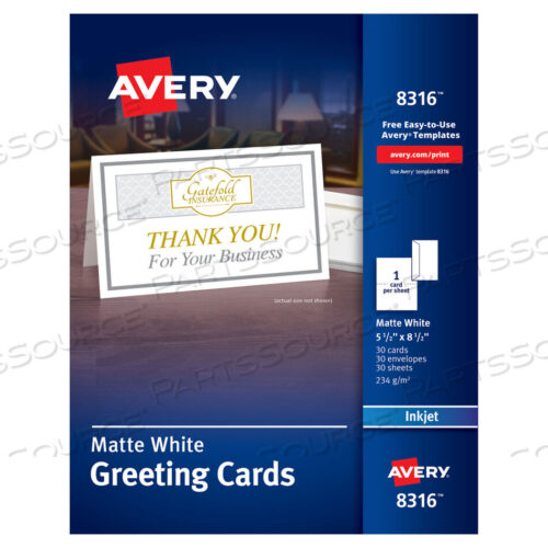OEM#: 8316HALF-FOLD GREETING CARDS WITH MATCHING ENVELOPES, INKJET, 85 LB, 5.5 X 8.5, MATTE WHITE, 1 CARD/SHEET, 30 SHEETS/BOX by Avery