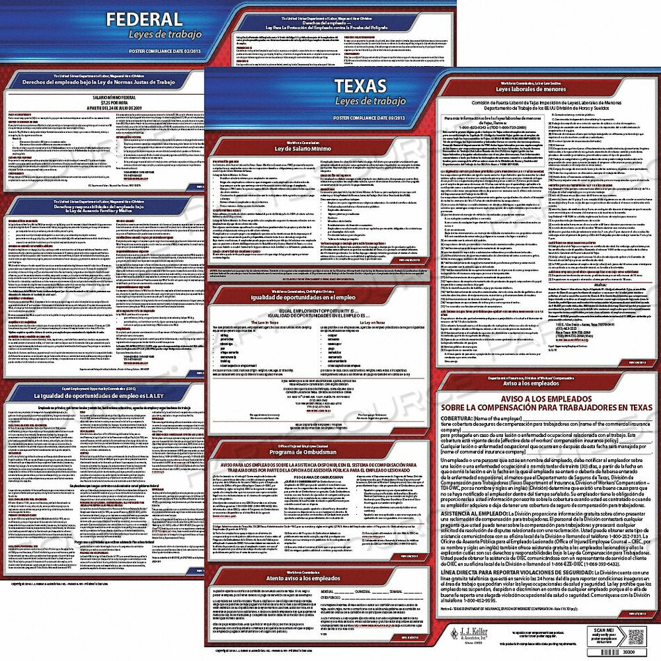 OEM#: 200-TXWC-KLABOR НАБОР ПЛАКАТОВ ПО ПРАВУ TX SPANISH 27 ДЮЙМОВ W от J.J. Keller & Associates
