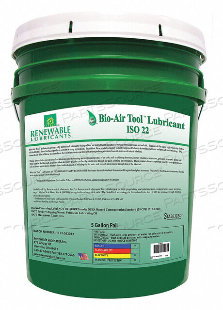 OEM#: 83104AIR TOOL LUBRICANT SYNTHETIC BASE 5 GAL. от Renewable Lubricants