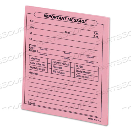 ВАЖНОЕ СООБЩЕНИЕ РОЗОВЫЕ БЛОКНОТЫ, ОДНОЧАСТНЫЕ (БЕЗ КОПИЙ), 4,25 X 5,5, 50 ФОРМ/БЛОКНОТ, 12 БЛОКОВ/УПАКОВКА