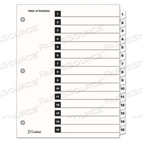 OEM#: 61513CBONESTEP ПЕЧАТНАЯ ТАБЛИЦА СОДЕРЖАНИЯ И РАЗДЕЛИТЕЛИ, 15 ВКЛАДЫШЕЙ, 1 ДО 15, 11 X 8,5, БЕЛАЯ, БЕЛЫЕ ВКЛАДЫШИ, 1 НАБОР от Cardinal