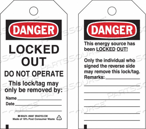 OEM#: 66067БЛОКИРОВОЧНАЯ БИРКА - ОПАСНО, НЕ ИСПОЛЬЗОВАТЬ, ДВУХСТОРОННЯЯ, ПОЛИЭСТЕР, 25 ШТ./УПАКОВКА от Brady Americas