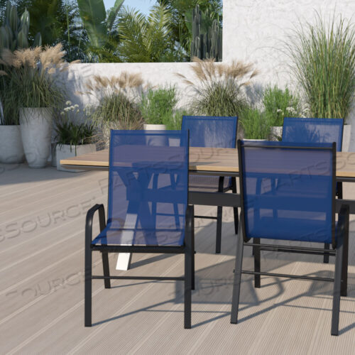 OEM#: 4-JJ-303C-NV-GG4 PACK BRAZOS SERIES NAVY OUTDOOR STACK CHAIR WITH FLEX COMFORT MATERIAL AND METAL FRAME by Flash Furniture