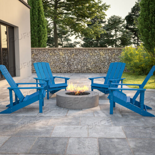 OEM#: 4-JJ-C14501-BLU-GGSET OF 4 CHARLESTOWN ALL-WEATHER POLY RESIN WOOD ADIRONDACK CHAIRS IN BLUE by Flash Furniture