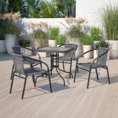 OEM#: 4-TLH-037-GY-GGLILA 4 PACK GRAY RATTAN INDOOR-OUTDOOR RESTAURANT STACK CHAIR by Flash Furniture