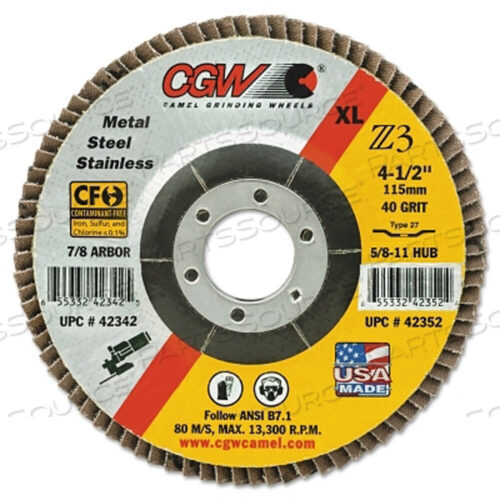 OEM#: 42336PREM Z3 REG T29 ЛЕПЕСТКОВЫЙ ДИСК, 4 1/2, 120 GRIT, 5/8 ARBOR, 13300 ОБ/МИН от CGW Abrasives