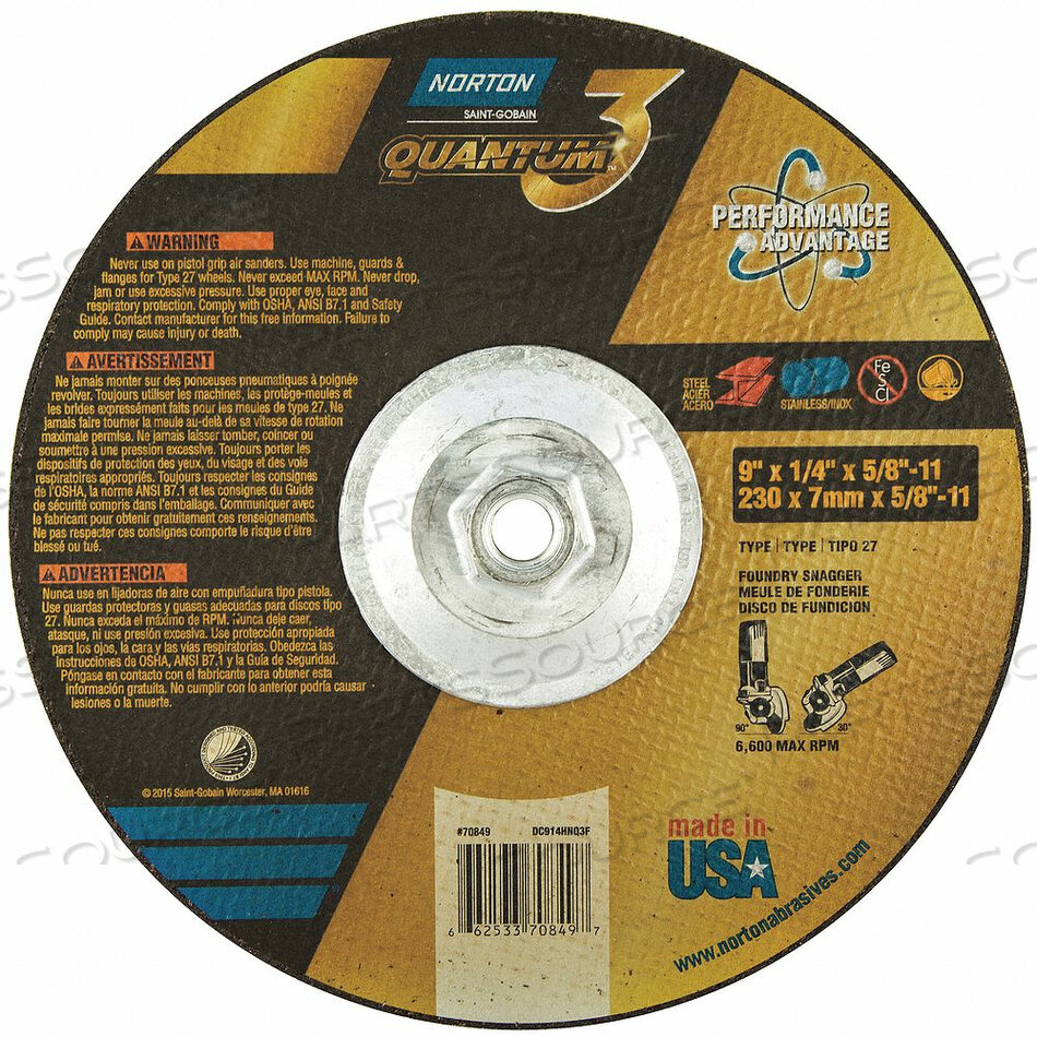 OEM#: 66253370849ДИСК С УГЛУБЛЕННЫМ ЦЕНТРОМ 9 ДЮЙМОВ 5/8-11 ДЮЙМОВ от Norton | Saint-Gobain Abrasives