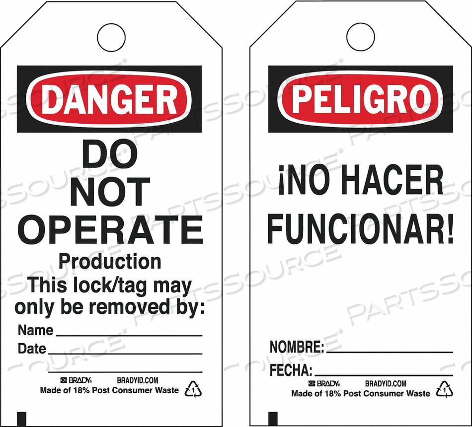 OEM#: 133556БЛОКИРОВОЧНАЯ бирка 5-3/4 H 3 W БУМАГА от Brady Americas