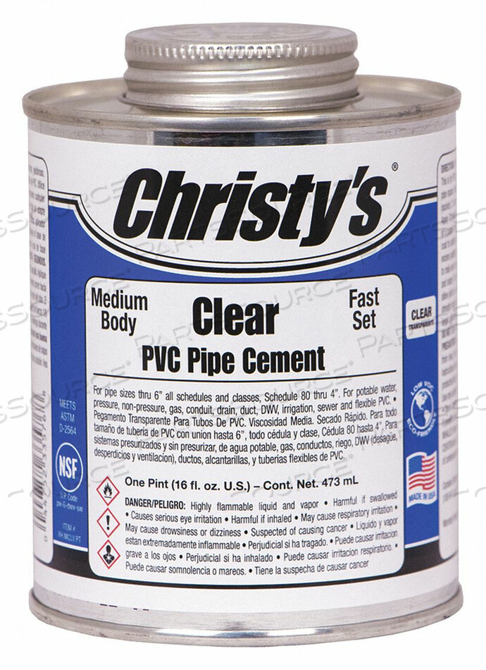 OEM#: RH-MCLV-PT-12PIPE CEMENT CLEAR 16 OZ. от Christys