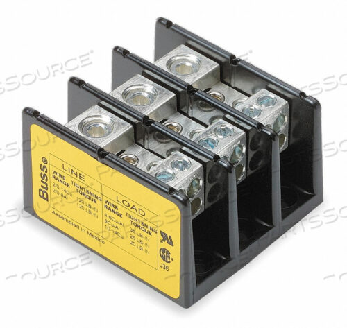 OEM#: 16220-3БЛОК КЛЕММ ПИТАНИЯ, 3 ПОЛЮСА НА БЛОК, 2/0-14 ПЕРВИЧНЫЙ, 4-14 ВТОРИЧНЫЙ ПРОВОДНИК, CU/AL, 600 В от Cooper Bussmann