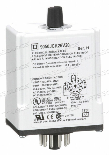 OEM#: 9050JCK26V20РЕЛЕ ЗАДЕРЖКИ ВРЕМЕНИ 120 В переменного тока 10 А DPDT от Square D