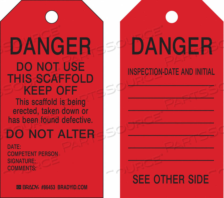OEM#: 86573DANGER TAG 5-3/4 X 3 IN BK/R MET PK10 от Brady Americas