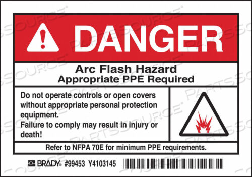 OEM#: 99453ARC FLASH PROTECTION LABEL PK5 by Brady Americas