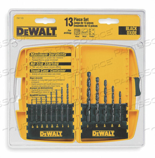 OEM#: DW1163НАБОР СВЕРЛ, ЧЕРНАЯ ОКСИДНАЯ ПОКРЫТИЕ, 13 ПРЕДМЕТОВ, СВЕРЛА С ПЕРЕЛОМНОЙ НАСАДКОЙ 1/16 - 1/4 от DeWalt