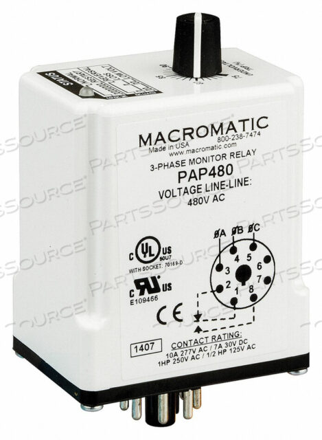 OEM#: PAP480PHASE MONITOR RELAY 480VAC PLUG SPDT от Macromatic