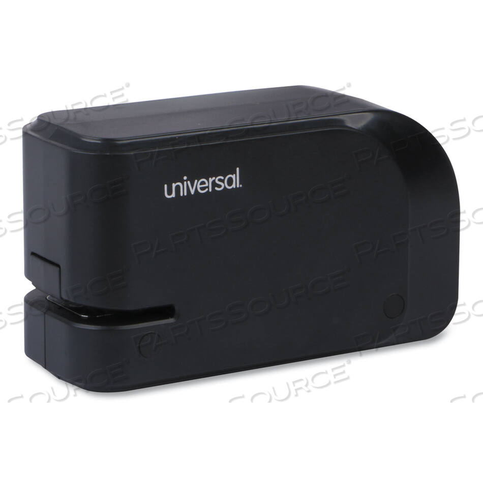 OEM#: UNV43120Электрический степлер с полулентой и кнопкой освобождения канала для скоб, емкость 20 листов, черный от Universal