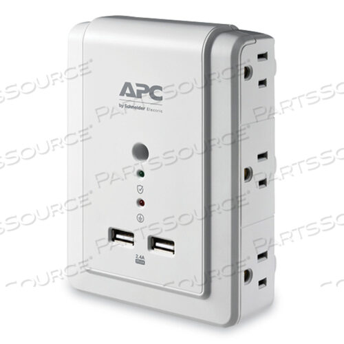 НАСТЕННЫЙ ФИЛЬТР ОТ ПЕРЕНАПРЯЖЕНИЯ SURGEARREST, 6 РОЗЕТОК ПЕРЕМЕННОГО ТОКА/2 ПОРТА USB, 1020 ДЖ, БЕЛЫЙ