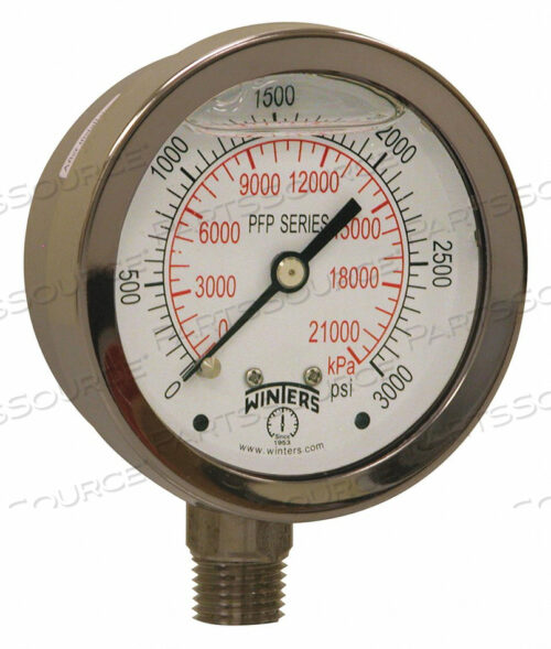 ЗАПОЛНЕННЫЙ SS/SS МАНОМЕТР 2.5 1/4LM 3000 PSI/KPA