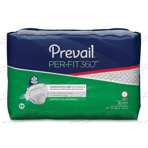 OEM#: PFNG-012PER-FIT360 DEGREE BRIEFS, MAXIMUM PLUS ABSORBENCY, SIZE 1, 26 TO 48 WAIST, 96/CARTON by Prevail