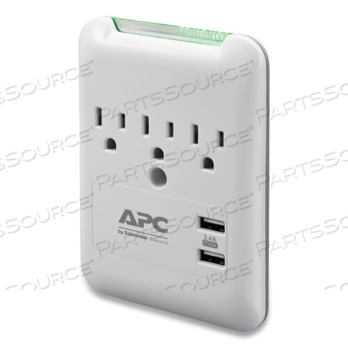 НАСТЕННЫЙ ФИЛЬТР ОТ ПЕРЕНАПРЯЖЕНИЯ SURGEARREST, 3 РОЗЕТКИ ПЕРЕМЕННОГО ТОКА/2 ПОРТА USB, 540 ДЖ, БЕЛЫЙ