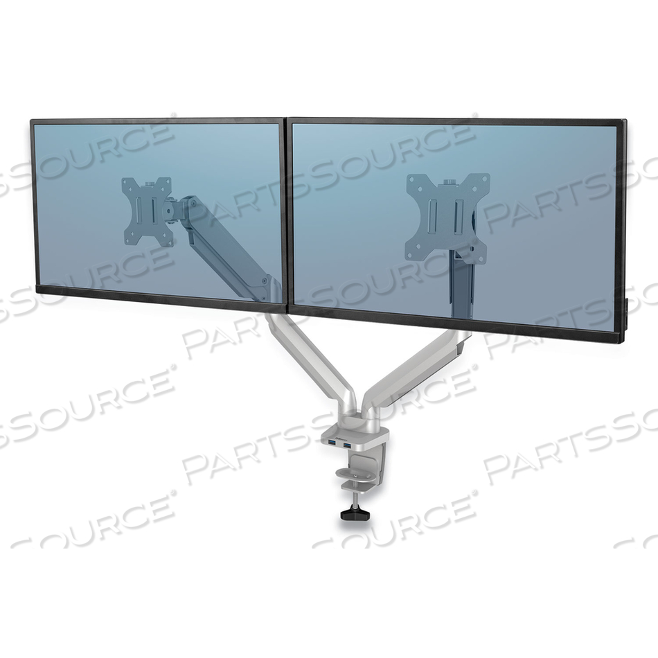 OEM#: 8056501КРОНШТЕЙН ДЛЯ ДВУХ МОНИТОРОВ СЕРИИ PLATINUM, ДЛЯ 27 МОНИТОРОВ, ВРАЩЕНИЕ НА 360 ГРАДУСОВ, НАКЛОН НА 45 ГРАДУСОВ, ПАНОРАМИРОВАНИЕ НА 180 ГРАДУСОВ, СЕРЕБРИСТЫЙ, ПОДДЕРЖИВАЕТ 20 ФУНТОВ от Fellowes