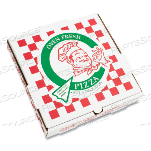 CORRUGATED KRAFT PIZZA BOXES, B-FLUTE, WHITE/RED/GREEN, 18 PIZZA, 18 X 18 X 1.88, PAPER, 50/CARTON