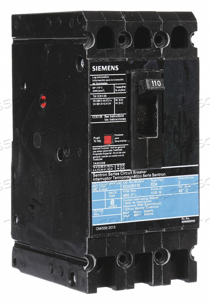 OEM#: ED43B110АВТОМАТИЧЕСКИЙ ВЫКЛЮЧАТЕЛЬ 110A 3P 480VAC ED4 от Siemens