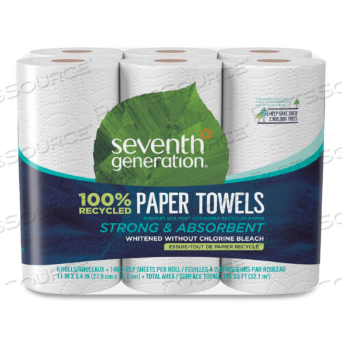 OEM#: 13731100% RECYCLED PAPER KITCHEN TOWEL ROLLS, 2-PLY, 11 X 5.4, 140 SHEETS/ROLL, 6 ROLLS/PACK by Seventh Generation