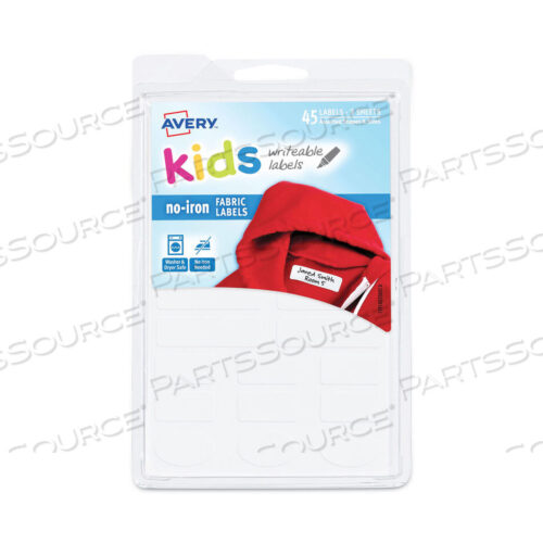 OEM#: 40700ЭТИКЕТКИ ИЗ ТКАНИ AVERY KIDS NO-IRON, 6 X 4, БЕЛЫЕ, 15 ЭТИКЕТОК/ЛИСТ, 3 ЛИСТА/УПАКОВКА от Avery