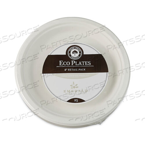 TREE-FREE FARM TO PAPER AGRICULTURAL WASTE PLATE, 6 DIAMETER, WHITE, 25/BOX, 20 BOXES/CARTON