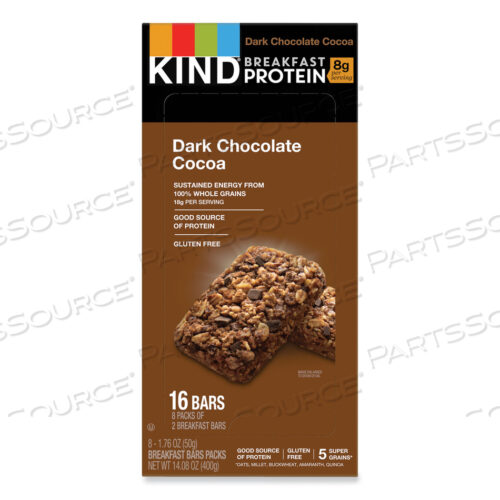 ПРОТЕИНОВЫЕ БАТОНЧИКИ ДЛЯ ЗАВТРАКА, ТЕМНЫЙ ШОКОЛАД С КАКАО, КОРОБКА 50 Г, 8 ШТ./УПАКОВКА