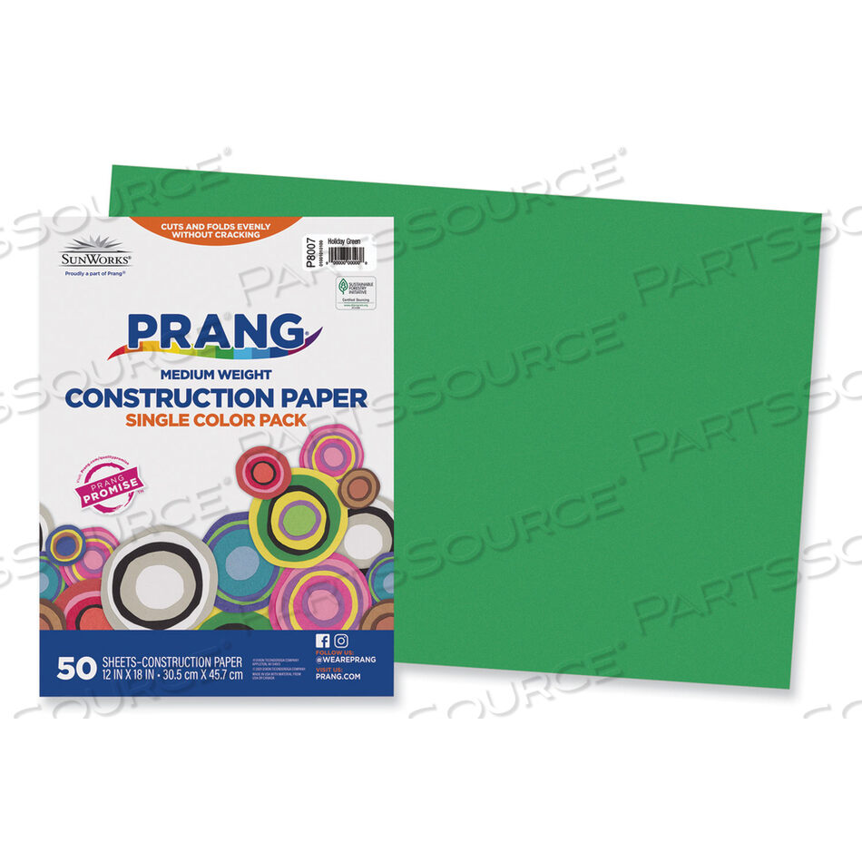 OEM#: 8007SUNWORKS CONSTRUCTION PAPER, 50 LB TEXT WEIGHT, 12 X 18, HOLIDAY GREEN, 50/PACK by Prang