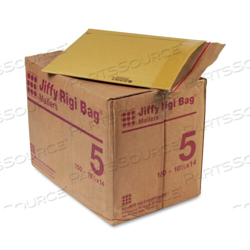 JIFFY RIGI BAG MAILER, #5, SQUARE FLAP, SELF-ADHESIVE CLOSURE, 10.5 X 14, NATURAL KRAFT, 150/CARTON