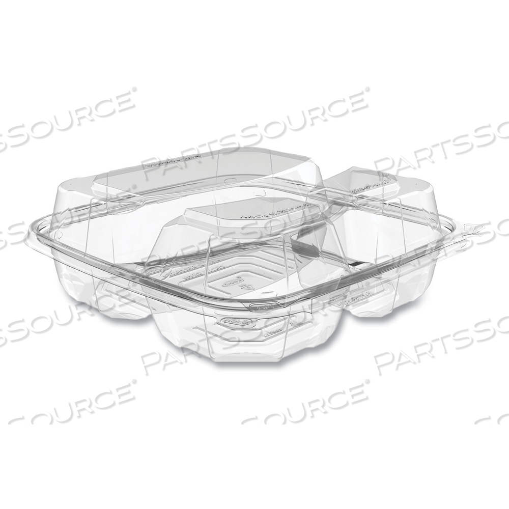 Пластиковые контейнеры SAFESEAL на вынос с откидной крышкой, 3 отделения, 9,2 X 9,1 X 3, прозрачные, пластик, 150 шт./коробка