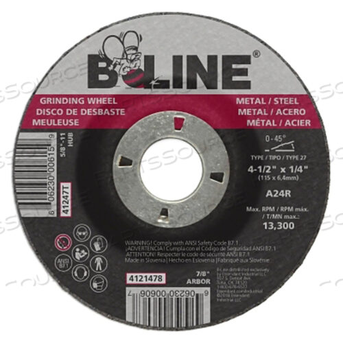 OEM#: 90906ШЛИФОВАЛЬНЫЙ КРУГ CTR С УГЛУБЛЕНИЕМ, ДИАМЕТРОМ 4-1/2 ДЮЙМА, ТОЛЩИНОЙ 1/4 ДЮЙМА, ОСИ 7/8 ДЮЙМА, ЗЕРНИСТОСТЬ 24 от B-Line Abrasives