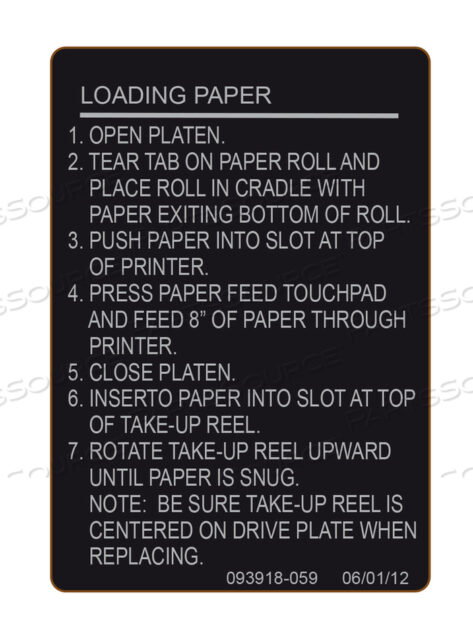 OEM#: P093918059ИНСТРУКЦИОННАЯ ТАБЛИЧКА от STERIS Corporation