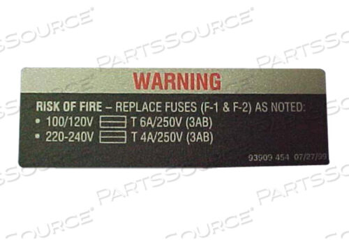 OEM#: P093909454ЭТИКЕТКА С ПРЕДУПРЕЖДЕНИЕМ О ЗАМЕНЕ ПРЕДОХРАНИТЕЛЯ от STERIS Corporation
