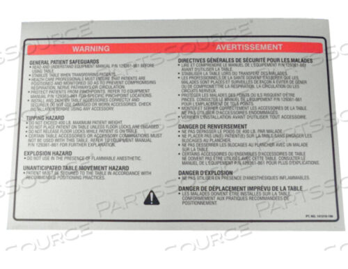 OEM#: P141210199ПРЕДУПРЕДИТЕЛЬНАЯ ЭТИКЕТКА от STERIS Corporation