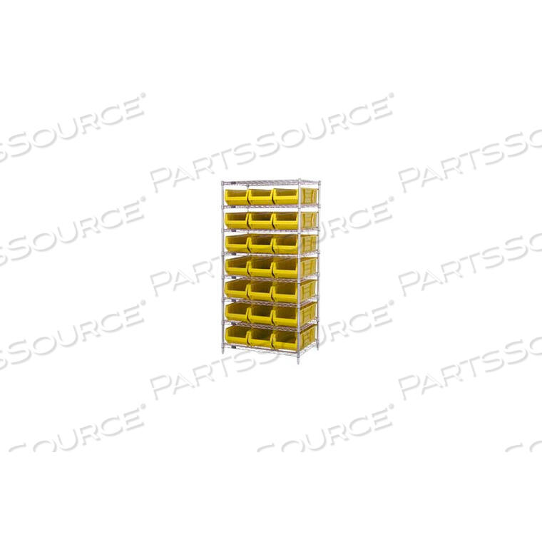 OEM#: WR8-952YLWR8-952 ХРОМИРОВАННЫЙ ПРОВОЛОЧНЫЙ СТЕЛЛАЖ С 21 24D ЯЧЕЙКАМИ-КОНТЕЙНЕРАМИ ЖЕЛТЫЙ, 24X36X74 от Quantum Storage Systems
