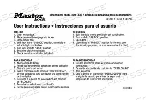 OEM#: 3633LESINSTRUCTION MAGNET PK10 от Master Lock