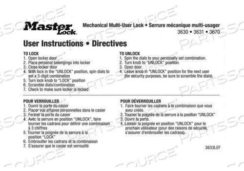 OEM#: 3633LEFINSTRUCTION MAGNET PK10 от Master Lock