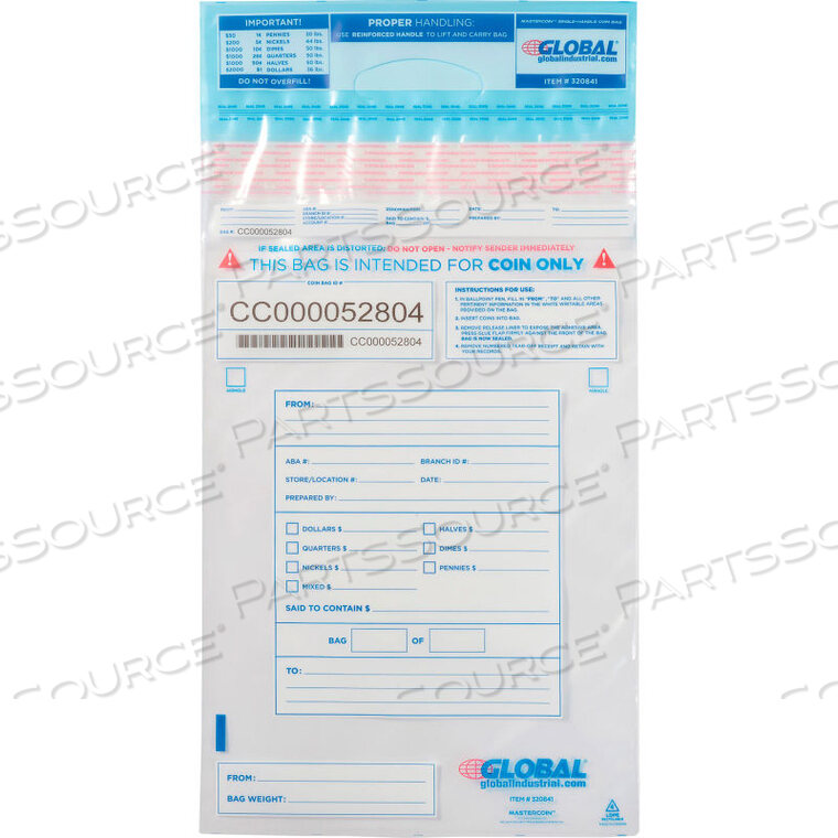 OEM#: GLOI-1H-COINMASTERCOIN ПРОЗРАЧНЫЙ МЕШОК ДЛЯ МОНЕТ С УСИЛЕННОЙ РУЧКОЙ, 12 Ш X 19 В, 100 ШТ./УПАКОВКА от Nelmar Security Packaging Systems
