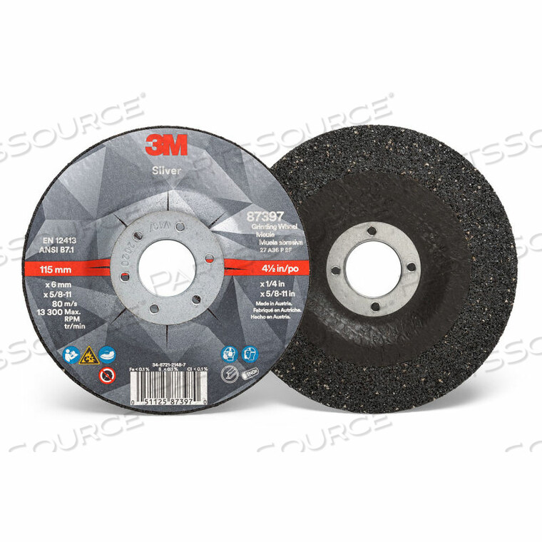 OEM#: UU009027200СЕРЕБРЯНЫЙ ШЛИФОВАЛЬНЫЙ КРУГ С УГЛУБЛЕННЫМ ЦЕНТРОМ, 4 X 1/4 X 3/8 T27, КЕРАМИЧЕСКОЕ ЗЕРНО, 36 GRIT от 3M Consumer