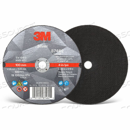 OEM#: UU009038736SILVER CUT-OFF WHEEL, 4 X 0.06 X 3/8 T1, CERAMIC GRAIN, 36 GRIT by 3M Consumer