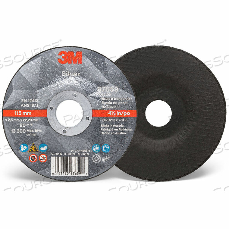 OEM#: UU009038884СЕРЕБРЯНЫЙ ОТРЕЗНОЙ КРУГ, 4-1/2 X 0,45 X 7/8 T27, КЕРАМИЧЕСКОЕ ЗЕРНО, 36 GRIT от 3M Consumer