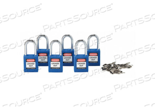 OEM#: 105891150891 ЗАМОК БЕЗОПАСНЫЙ С ЭТИКЕТКОЙ, ОДИНАКОВЫЙ КЛЮЧ, СИНИЙ, СТАЛЬ С ПЛАСТИКОВЫМ ПОКРЫТИЕМ, 6 ШТ. В УПАКОВКЕ от Brady Americas
