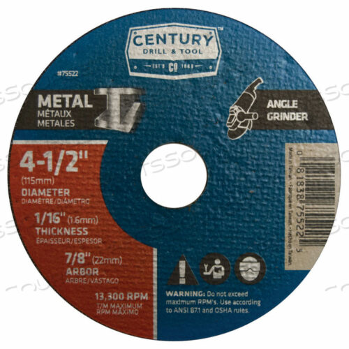 OEM#: 75522РЕЖУЩИЙ КРУГ 4-1/2 X 7/8 АЛЮМИНИЕВЫЙ ОКСИД от Century Drill And Tool