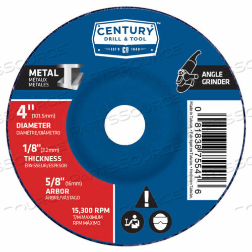 OEM#: 75541ШЛИФОВАЛЬНЫЙ КРУГ С УГЛУБЛЕННЫМ ЦЕНТРОМ 4 X 5/8 ТИП 27 ОКСИД АЛЮМИНИЯ от Century Drill And Tool
